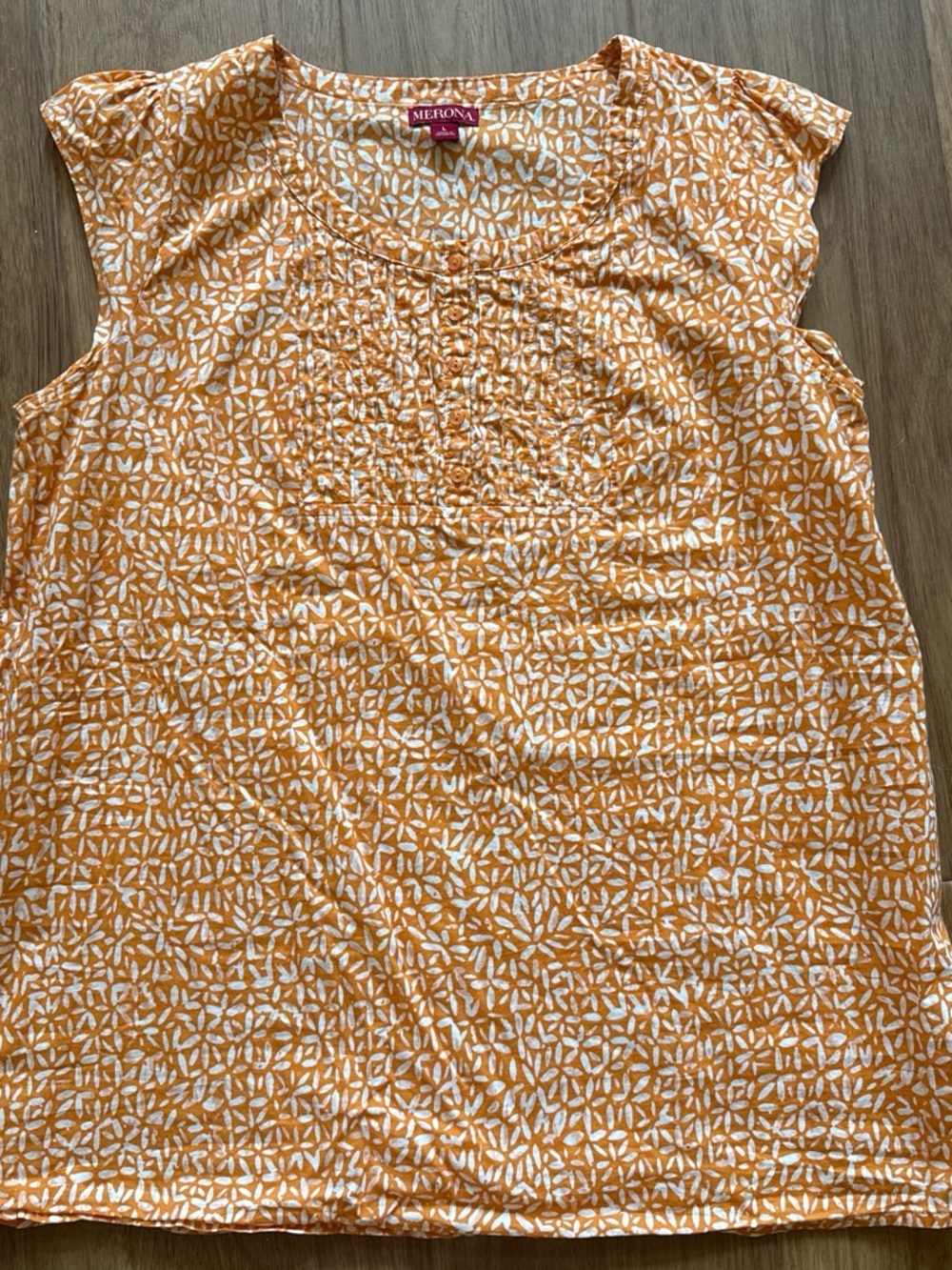 Merona Orange & White Geometric Cap-Sleeve Blouse
